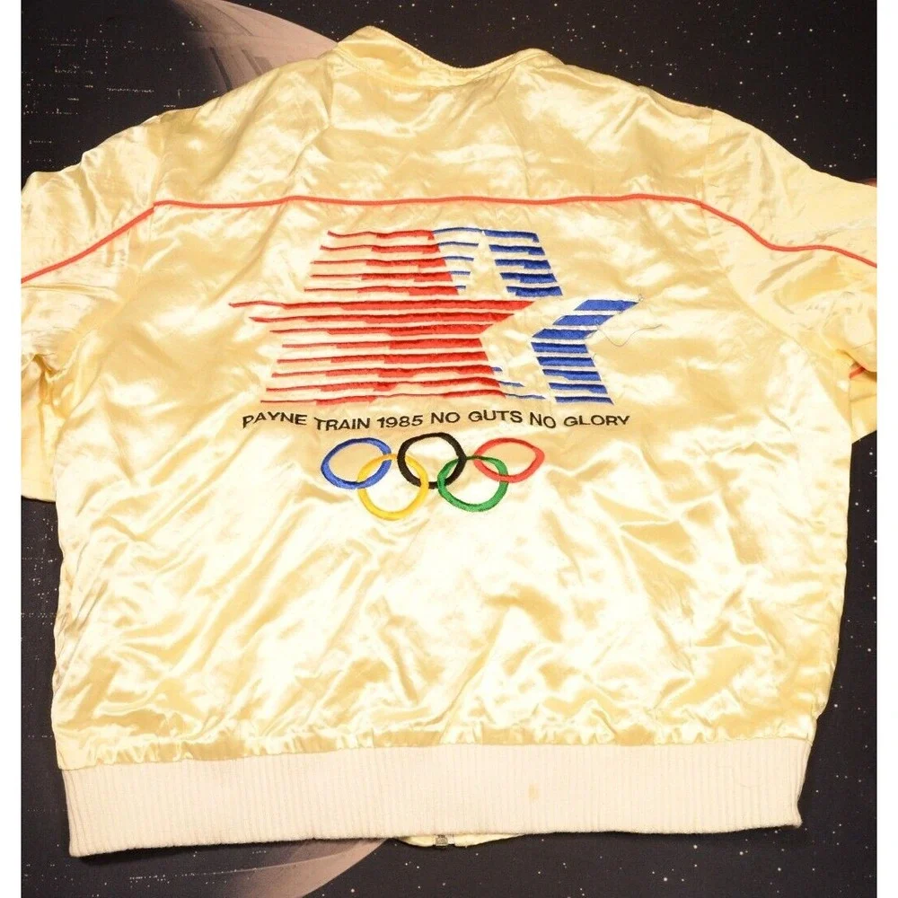 Vintage Larry Payne Train Los Angeles Olympics Jacket Ivory‎ Satin Long Sleeve